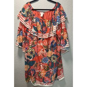 Flying Tomato 2X Hawaiian Tropical‎ Floral Print Off Shoulder Ruffled Dress #29